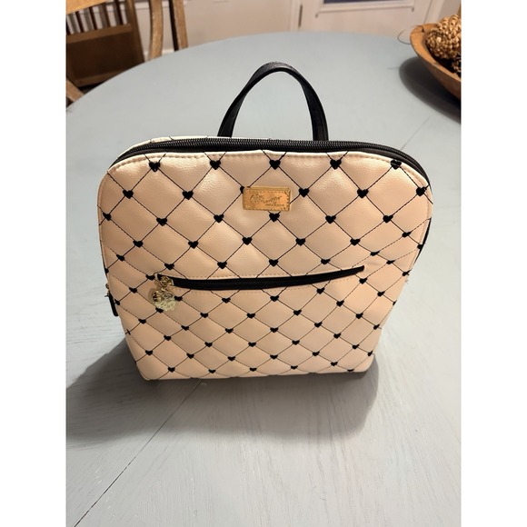 Betsey Johnson Handbags - Betsey Johnson Backpack Purse White With Black Trim Gold Details